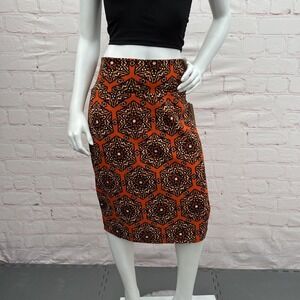 LuLaRoe Cassie Orange/Black Geometric Print Pencil Skirt Size XL